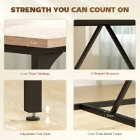 HOMCOM Prostokątny Stół Jadalniany dla 6-8 Osób, Nowoczesny Stół Kuchenny – Blat w Wyglądzie Drewna i Czarne Stalowe Nogi z Regulowanymi Nakładkami, 180 x 80 cm, Naturalny(m-6)