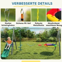 AIYAPLAY 5 in 1 Schaukelgestell mit Rutsche höhenverstellbar Schaukelgerüst mit Nestschaukel 382x196 x203 cm Mehrfarbig(m-8)