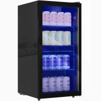 HOMCOM 93L Drinks Fridge, 115 Can Freestanding Beer Fridge with Glass Door, Adjustable Shelves, LED Light, for Beer Soda, Black(m-10)