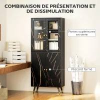 HOMCOM Bibliothèque, étagère à 6 niveaux, meuble de rangement 6 étagères ouvertes porte vitrée et placard 70 x 35 x 170 cm noir(m-4)