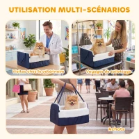 PawHut Siège auto pour chien avec ceinture de sécurité et fixation, siège de voiture pour chiens 55 x 46 x 32 cm bleu marine(m-7)