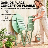 Outsunny Ensemble Bistrot de Jardin 3 Pièces Table et 2 Chaises Pliantes à Lattes Double Protection Antirouille Vert(m-6)