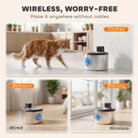 PawHut Kattenfontein 4L draadloos roestvrij staal drinkfontein met bewegingssensor 12 filters dubbel filtersysteem LED zilver(m-4)