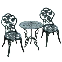 Outsunny 3-Piece Outdoor Garden Bistro Set, Cast Aluminium Antique Floral Print Coffee Table and Two Single Seat with Umbrella Hole, Green(m-22)