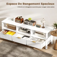 HOMCOM Meuble TV 152 cm, meuble télé pour téléviseur 65 pouces avec 3 tiroirs et 3 étagères ouvertes, 152x39,5x50cm, blanc(m-5)