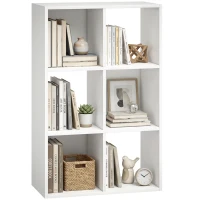 HOMCOM Industrial Style Storage Shelf, Bookcase, Bookshelf with 6 Compartments, for Living Room, Home Study, White Wood Effect(m-10)