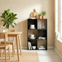 HOMCOM Industrial Style Storage Shelf, Bookcase, Bookshelf with 6 Compartments, for Living Room, Home Study, Black Wood Effect(m-9)