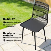 Outsunny Sedie da Pranzo per Esterni Set da 4, Sedie da Giardino con Schienale Fessurato, Nero(m-6)