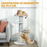 PawHut Albero Tiragraffi per Gatti Alto 103.5 cm con Lettino e Amaca, Rivestimento in Peluche, Grigio Chiaro(m-4)