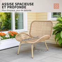 Outsunny Salon de Jardin 4 Pièces en Résine Tressée Coussin 12 cm Ultra Épais Canapé 138 cm 2 Fauteuils et Table Basse Beige(m-5)