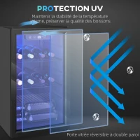 HOMCOM Cave à vin 24 bouteilles 68L, réfrigérateur à vin et boissons avec température réglable 4-16 °C, porte réversible, noir(m-8)