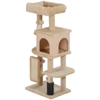 PawHut Albero per Gatti Multilivello Alto 104 cm con Casetta, Lettino, Pali Tiragraffi, Spazzola e Pallina, Beige(m-10)