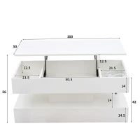 Tavolino da salotto moderno con illuminazione LED e spazio a scomparsa, 100x50x42 cm, Bianco(m-3)