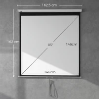 HOMCOM Telo per Proiettore 85" Rapporto 1:1, Fissaggio a Muro e Soffitto per Casa e Ufficio, Bianco(m-3)