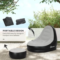 Outsunny Fotel Nadmuchiwany Fotel Ogrodowy, 125 x 100 x 87 cm, Szary + Czarny(m-6)