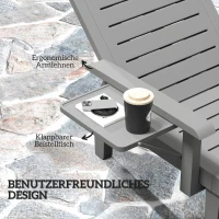 Outsunny Sonnenliege Gartenliege mit Seitentisch Holzoptik Liegestuhl mit 5-Fach verstellbare Rückenlehne Dunkelgrau(m-5)