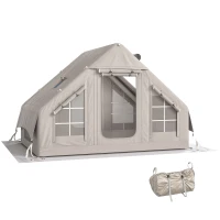 Outsunny Tenda Insuflável com Saída para Lareira e Claraboia Bomba Bolsa UPF30+ para 4 Estações Impermeável 8000+ 300x210x200 cm Bege(m-4)