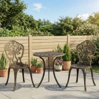 Outsunny Set da Esterno 3pz in Alluminio con 2 Sedie da Giardino e Tavolino Rotondo con Foro per Ombrellone, Bronzo(m-2)