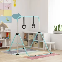 HOMCOM Barre de gymnastique pour enfants, barre horizontale pliable à hauteur réglable avec anneaux de gymnastique, cyan(m-10)