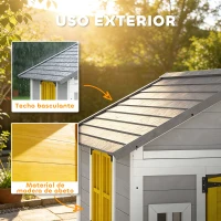 Outsunny Casita Infantil Exterior e Interior de Madera con Puerta Ventanas Jardineras y Soportes de Flores Gris(m-5)