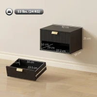 HOMCOM Set of 2 Wall Mounted Nightstands, Floating Bedside Tables with Fluted Drawer and Open Shelf for Small Bedroom, Black(m-3)