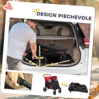 PawHut Passeggino per Cani Pieghevole con Ingressi a Cerniera e Finestre a Rete, 112x65x100 cm, Nero e Rosso(m-5)
