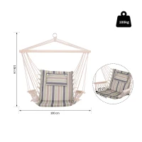 Outsunny Silla Colgante Estampado Rayas Hamaca con Cojín Reposacabezas para Interior Exterior 100x106 cm Carga Máx. 100 kg(m-3)
