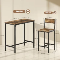 HOMCOM 3-Piece Bar Table Set with 2 Stools, Industrial Breakfast Bar Set with Footrest, Backrest for Dining Room, Small Space(m-3)