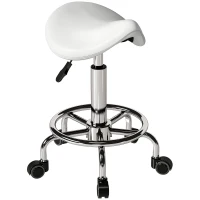 HOMCOM Salon Saddle Stool, Rolling Saddle Chair for Massage, Spa, Clinic, Beauty, Hairdressing and Tattoo, White(m-11)