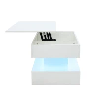 Tavolino da salotto moderno con illuminazione LED e spazio a scomparsa, 100x50x42 cm, Bianco(m-7)