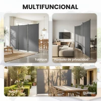 Outsunny Biombo Plegable de 3 Paneles 260x180 cm Biombo Separador de Ambientes con Soporte de Metal UPF 30+ Gris Oscuro(m-7)