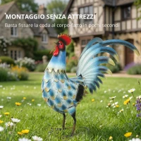 Outsunny Statua da giardino a forma di gallo, in metallo, con ancoraggi per il terreno, Multicolore(m-9)