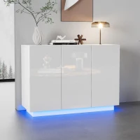 Credenza da sala da pranzo minimal con luce LED, in truciolato, 120x40x75 cm, Bianco(m-1)