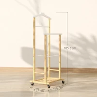 HOMCOM Galán de Noche Bambú con Ruedas Percha Superior Barras para Pantalones y Balda Inferior para zapatos Natural y Blanco(m-3)