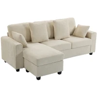 HOMCOM Canapé d'angle avec chaise longue réversible, canapé 3 places effet velours, assise large et profonde, coussins à ressorts, Beige(m-6)