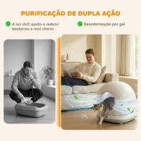PawHut Caixa de Areia Autolimpante Capacidade 7L com Controlo por APP Purificação de Odores Ruído e Sensores de Segurança 58,1x47,5x53 cm Branco e Cinzento(m-5)