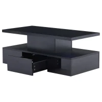 Tavolino da salotto a 2 livelli con luce LED a 16 colori, ripiano aperto e cassetto, 100x50x39 cm, Nero(m-8)