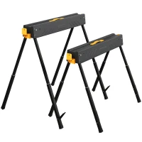 HOMCOM Set de 2 Caballetes para Sierra Plegables Altura Ajustable para Madera 2x4 con Asa Ganchos Soporta hasta 500 kg Negro(m-7)