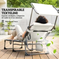 Outsunny Set de 2 Tumbonas Plegables con Reposacabezas Parasol Bolsillo Lateral y Respaldo Reclinable en 5 Posiciones Crema(m-6)
