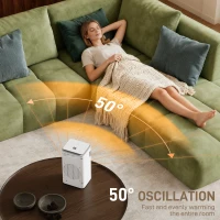 HOMCOM Ceramic Electric Heater, 1500W Fan Space Heater with 3 Modes, 24H Timer, Flame Effect, Oscillation for Bedroom, White(m-6)