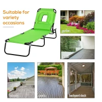 Outsunny Leżak słoneczny z otworem na twarz i poduszkami, składany, wodoodporne pokrycie, metalowa rama, zielony(m-5)