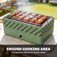 Outsunny Portable Charcoal BBQ Grill, Battery Powered Barbecue Grill with Built-in Fan for Camping Picnic, Light Green(m-5)