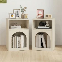 HOMCOM 2er-Set Nachttische, Nachttisch mit offenen Fächern, geschwungenes Design, 40 x 30 x 60 cm, Creme(m-2)