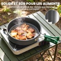 Outsunny Kit de Casseroles Camping en Aluminium 11 Pcs, avec Sac de Rangement et Poignées Anti-Brûlures, Ø19x10cm, Gris(m-7)