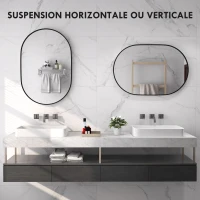 HOMCOM Miroir ovale mural cadre en aluminium style minimaliste montage vertical ou horizontal avec 3 crochets 60 x 90 cm noir(m-6)
