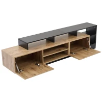 Dulap TV modern, cu iluminare LED și spațiu de depozitare deschis, 190x40x48,5 cm, Negru + Culoare naturală(m-13)
