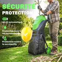 Outsunny Broyeur de Végétaux Électrique 2500 W, Broyeur de Branches avec Sac de Collecte 45L, 4300 tr/min, 44x34x96cm, Vert(m-5)