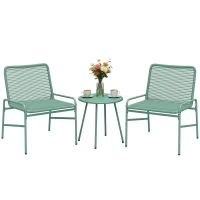 Outsunny Salón de jardín exterior 3 piezas en resina trenzada y acero, mesa de jardín redonda con 2 sillas, 58x67x75cm, Verde(m-7)