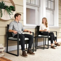 Outsunny Conjunto de Muebles de Jardín de Ratán Sintético con 2 Sillas con Cojines Extraíbles y Mesa con Tablero de Vidrio Crema(m-9)