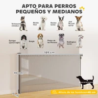 PawHut Barrera de Seguridad para Perros Retráctil Extensible hasta 180 cm de Ancho para Escaleras y Puertas Gris(m-3)